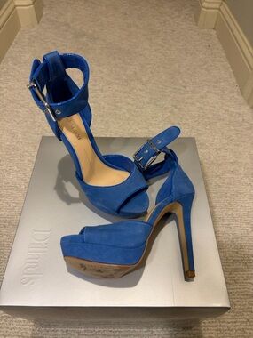 Gianni Bini Cobalt Blue Suede Platform Ankle-Strap Heels